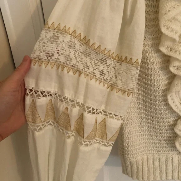 Anthropologie Cream Textured Sweater Vest Blouse combo Cream Cable Knit Sweater - Picture 6 of 9